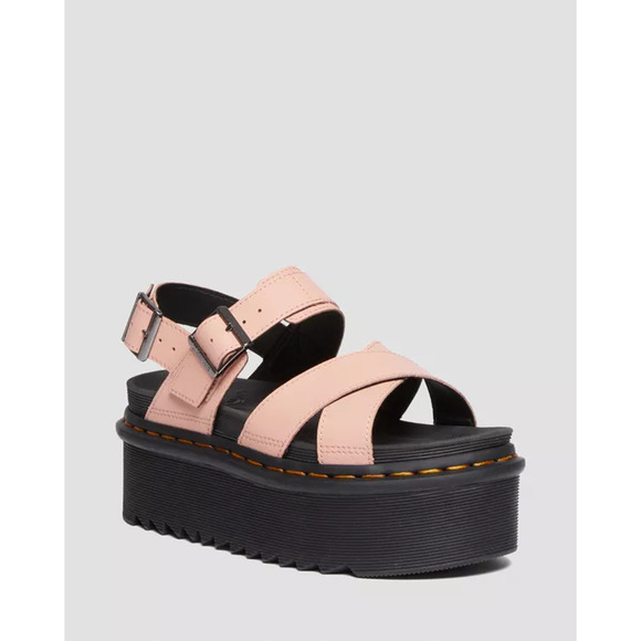 Dr Martens Shoes - Dr. Martens Voss II Athena Leather Strap Platform Sandals Peach Beige Women's 9
